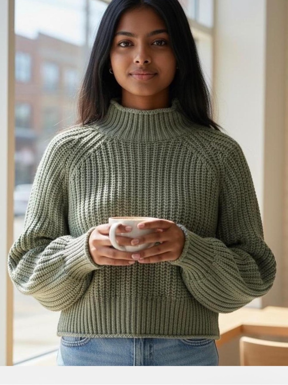 H&M Chunky sage crop wool blend sweater S